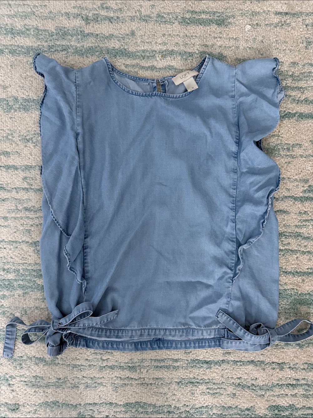 LOFT Chambray Blue Ruffle Tie-Side Sleeveless Top
